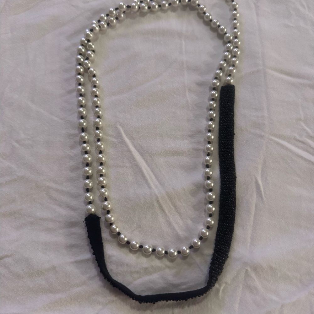 Classic White Pearl and Black Beaded Necklace - Women's Jewelry